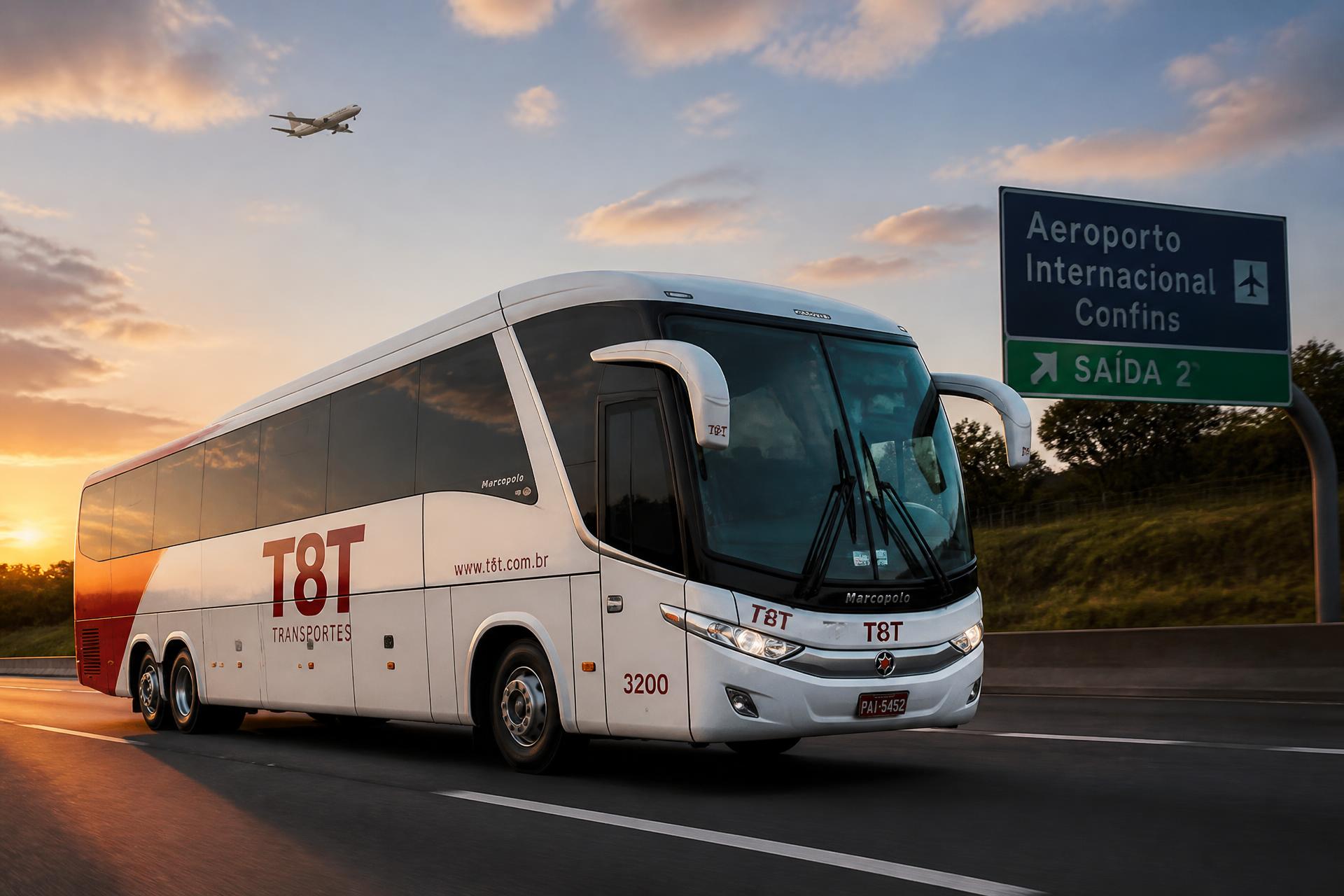 Ônibus rodoviário T8T Transportes indo ao Aeroporto de Confins