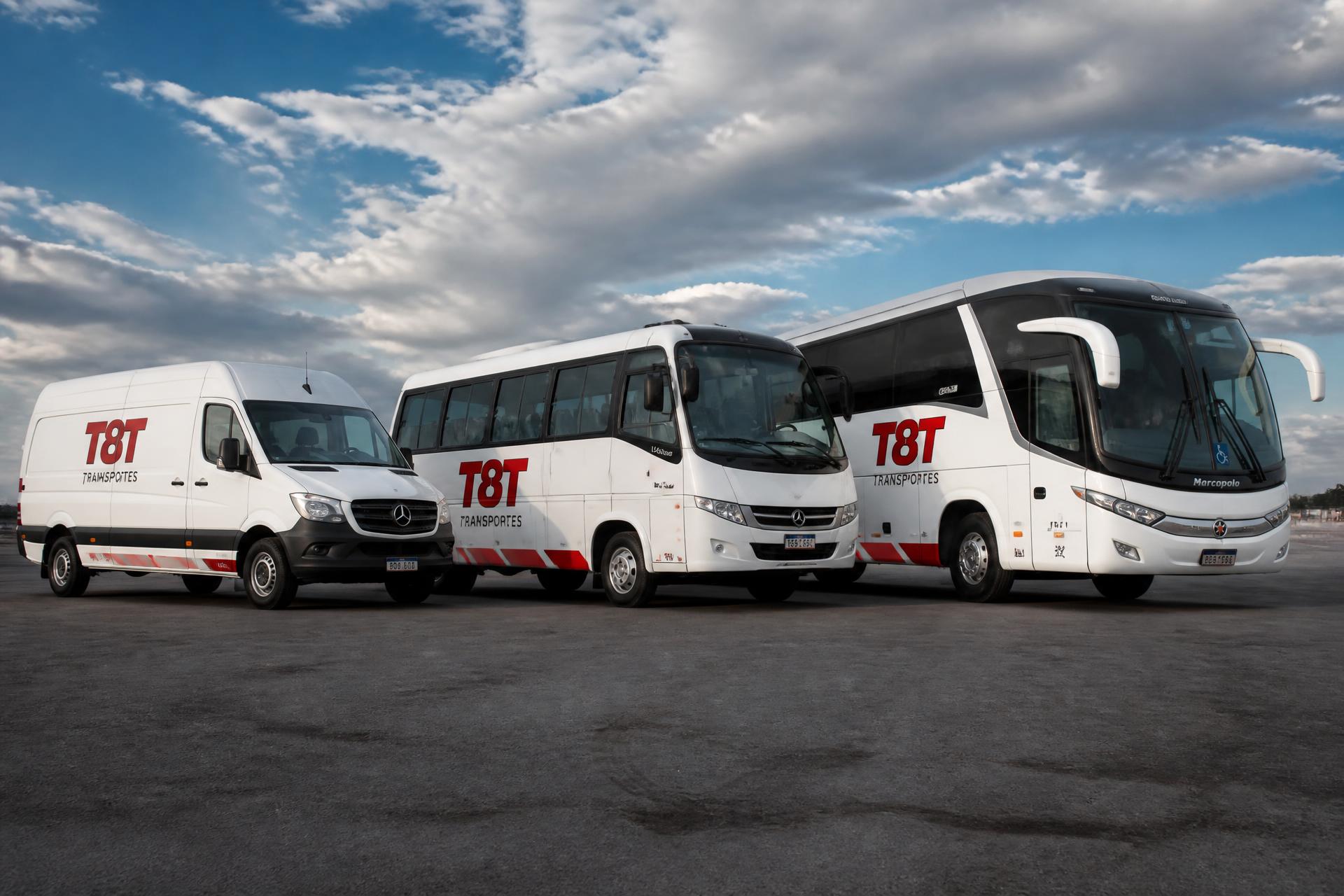Frota completa T8T: van Sprinter, micro-ônibus Volare e ônibus Marcopolo